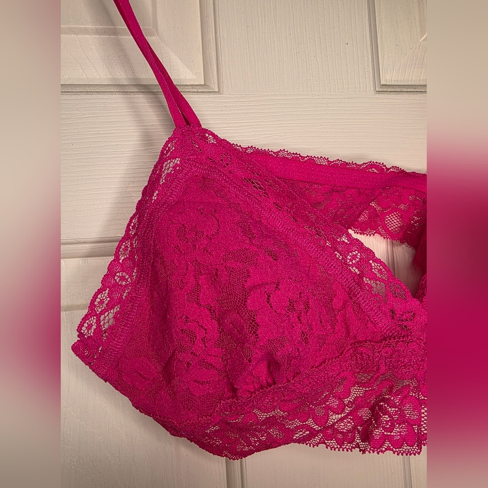 Anthropologie Lace Triangle Bralette in Vibrant Pink New Without Tags - Picture 6 of 10